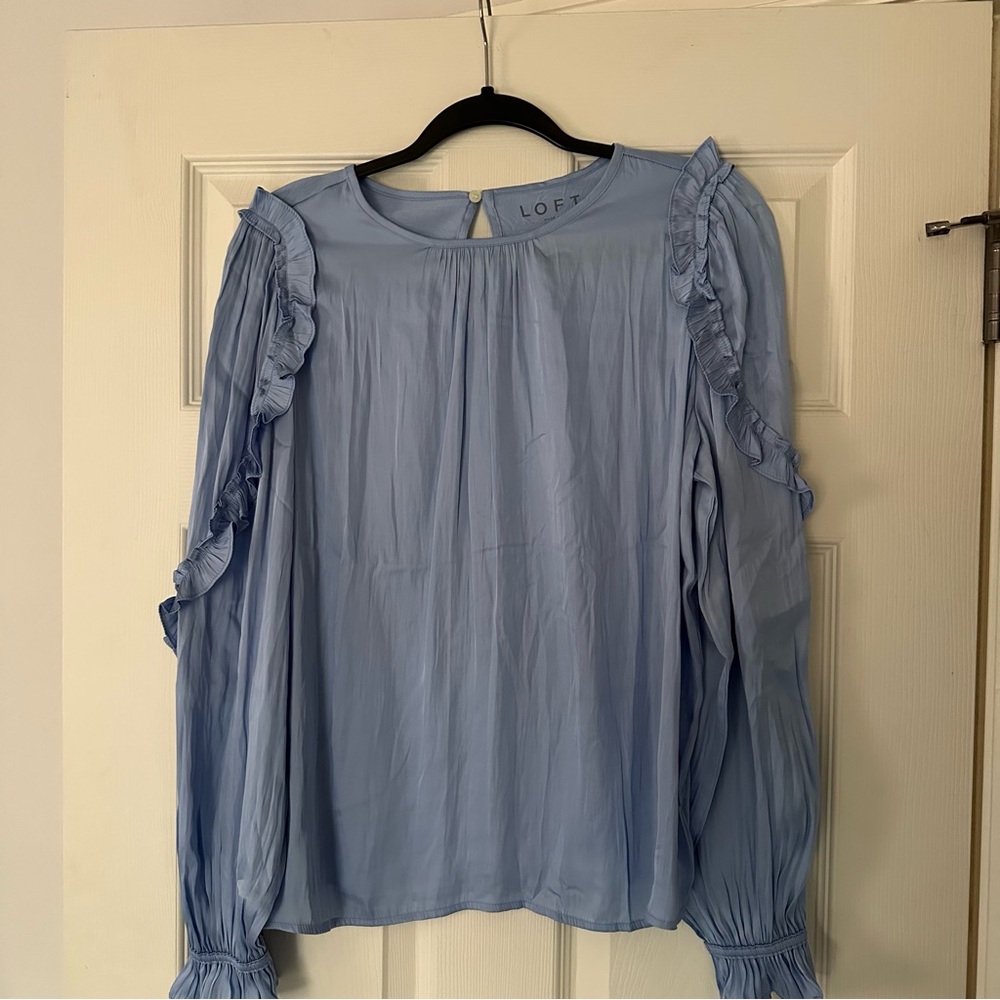 LOFT Women's Blue Ruffle Top